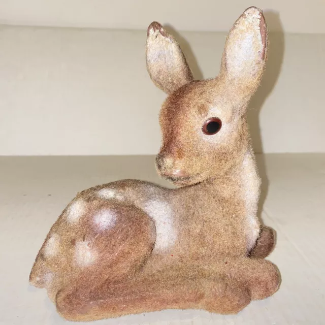 Vintage Fuzzy Flocked Brown & White Spotted Fawn Deer Coin Bank