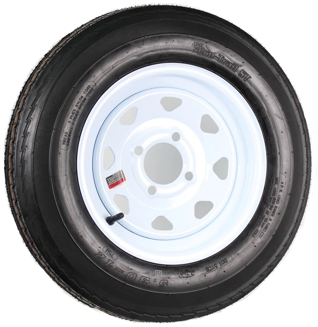 Trailer Tire On Rim 530-12 5.30-12 5.30x12 in. LRB 4 Bolt Hole White Spoke Wheel