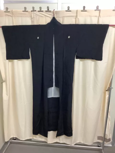 Japanese Vintage Kimono silk Tomesode black family crest Height 58.26inch
