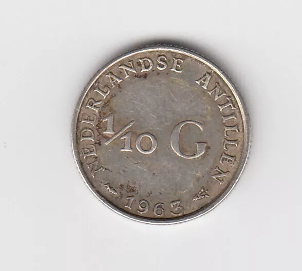 Néerlandais Antilles, Argent, 1/10 Gulden, 1963, Km #3, XF+