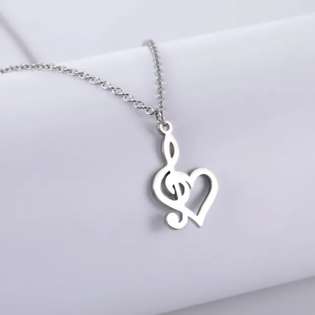 Musical Note Heart Pendant Necklace for Women Girls Hollow Stainless Steel