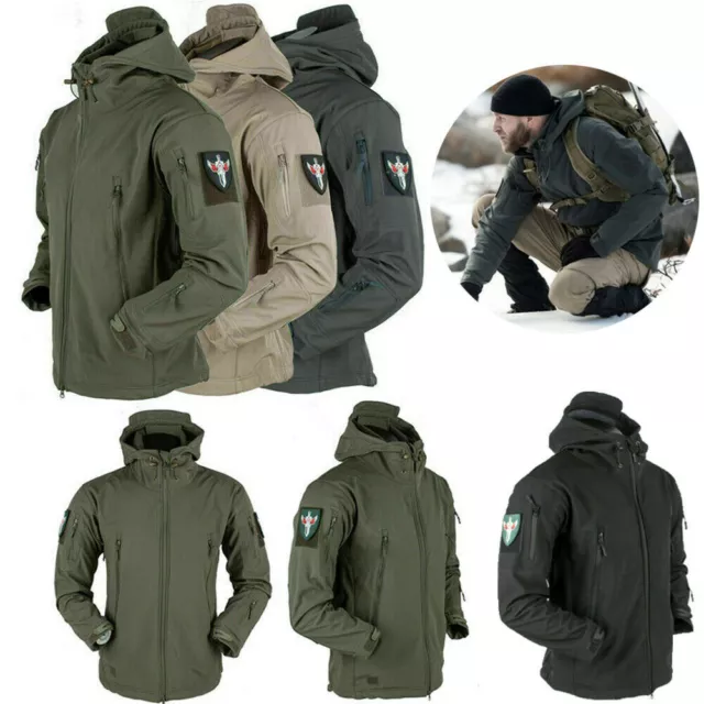 Mens Waterproof Soft Shell Jacket Tactical Hoodie Winter Warm Military Coats UK