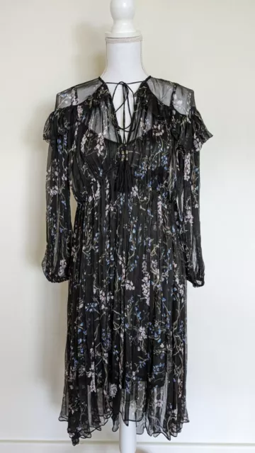 ZIMMERMANN black silk PARADISO FLOATING FLORAL MIDI Dress