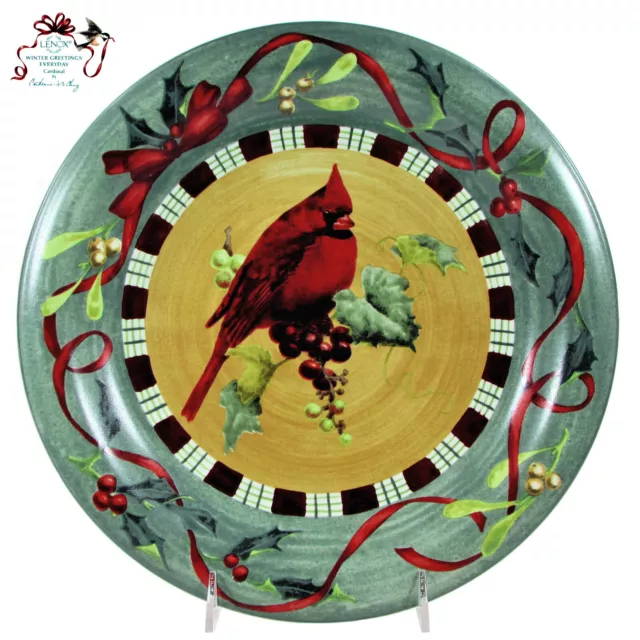 Lenox WINTER GREETINGS EVERYDAY CARDINAL 10.75" Dinner Plate Tartan Plaid Mint