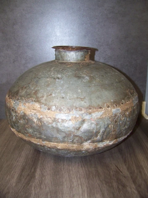 Antique 19th Century Wrought Iron Riveted Hand Made Water Pot/Jug/Vessel/Jar