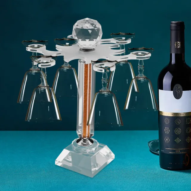 Elegante soporte de almacenamiento de vidrio de cristal de escritorio giratorio para 6 vasos de vino
