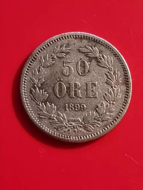 1899 Sweden 50 Ore Silver Coin