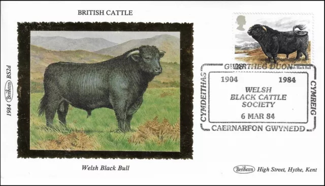 Welsh Black Bull British Cattle Cow UK GB Gold Benham Silk FDC 1984