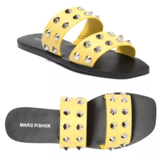 MARC FISHER Women's Yellow Straps Studded Flat Sandals Size7 $89