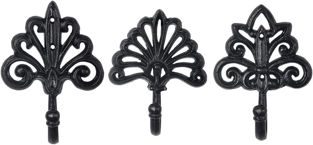 Sungmor Coat Hooks 3PCS Large Cast Iron Antique French Country Style Wall Decor