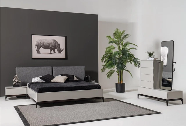 Chambre à Coucher Set Lit 2x Table de Chevet Commode Miroir Meuble Luxe 4tlg