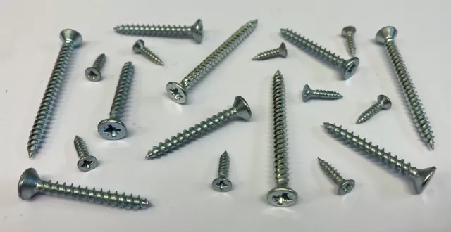 4g, 6g, 7g, 8g, 10g, 12g, Countersunk Pozi Woodscrews, BZP, Twinthread.