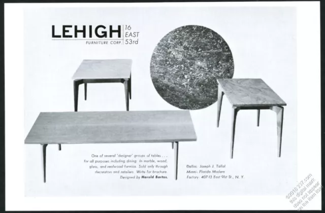1953 modern table 3 models photo Lehigh Harold Bartos vintage print ad