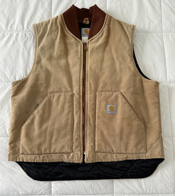 Vintage Mens Carhartt Arctic Quilt-Lined Duck Zip Vest V01 BRN Sz XL