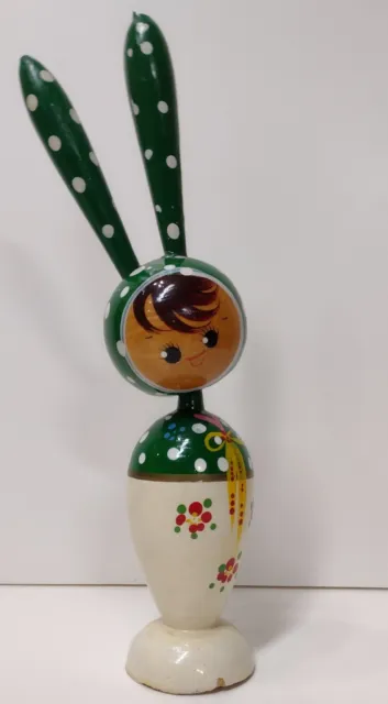 Vintage Wooden Japanese Kokeshi Rabbit Bunny Doll BOBBLEHEAD Nodder