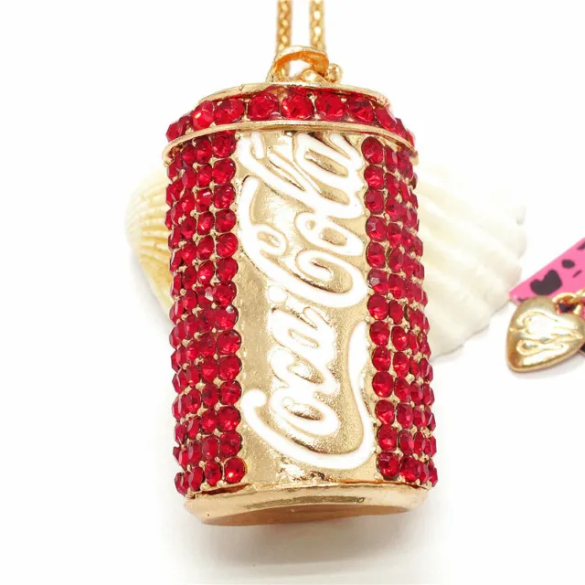 Hot Betsey Johnson Red Crystal Coke Bottle Pendant Sweater Chain Necklace