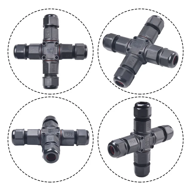 Connecteur électrique étanche IP68 Forme T - 3 Broches, Pour Câbles 5-10 Mm - Boîte De Dérivation Extérieure, Souterraine