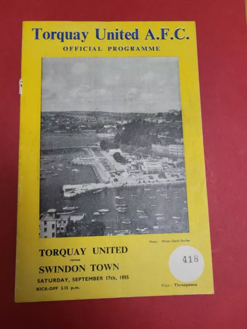 TORQUAY TOWN v SWINDON TOWN 1955/56 FOOTBALL LEAGUE DIVISION THREE (SOUTH)~F/P