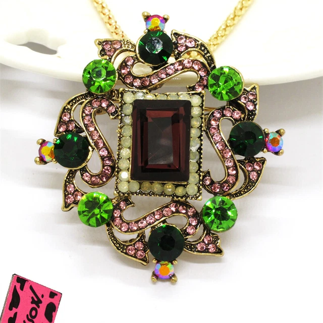 Hot Betsey Johnson Green Rhinestone Gorgeous Royal Pendant Chain Necklace Gifts