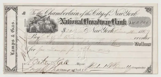 D4306:1869 " Boos Tweed " Nyc Paycheck, A.Oakley Hall, Connolly