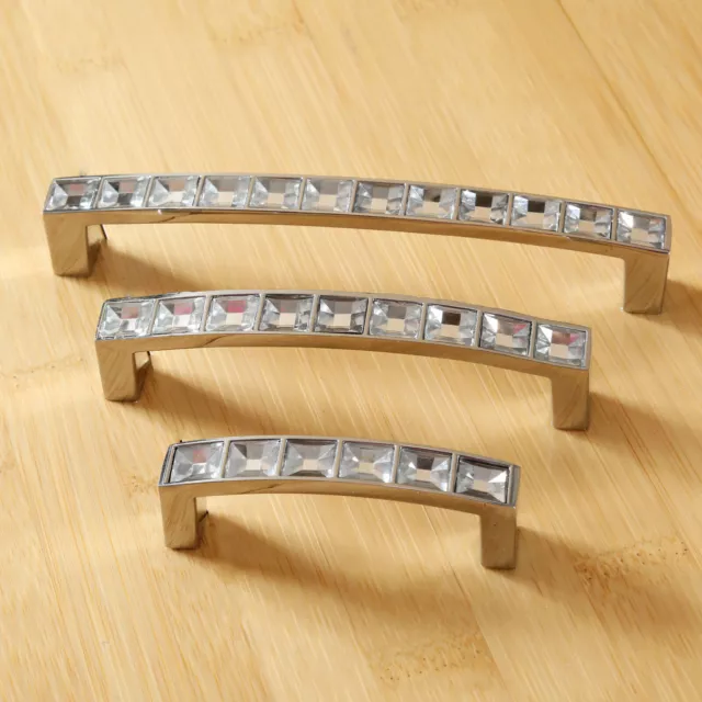 Modern Diamond U-Shaped Crystal Pull Handle Cupboard Drawer Kitchen Cabinet Knob