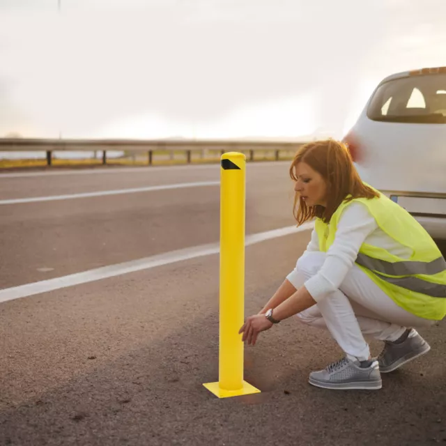 42"H 4.5"D Safety Bollard Post Yellow Powder Coat Pipe Steel Barrier+4 Bolts