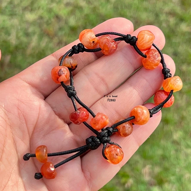 Ancient Carnelian  Beads With black String Bracelet #F2983