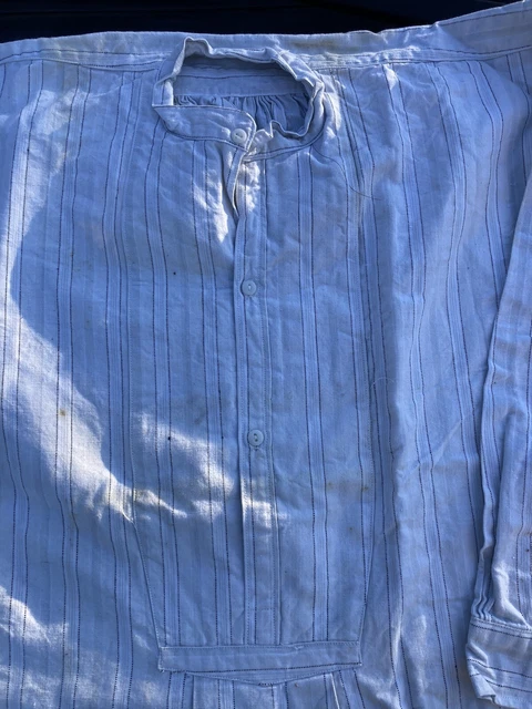Chemise De Travail Bleue Ancienne - Rapiécée, Usée - Idéale Décoration Vintage / Atelier
