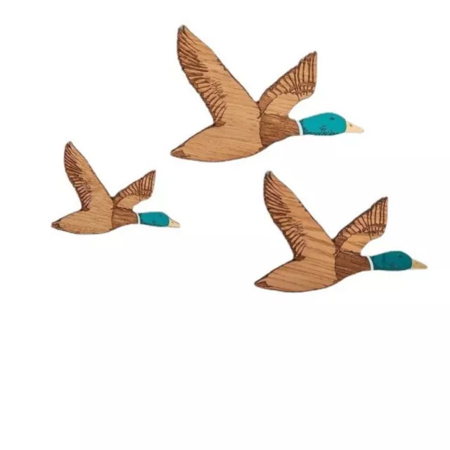 Mallard Duck Wall Art 3Pcs Flying Birds Decor Wooden Artwork Sculptures Pendants