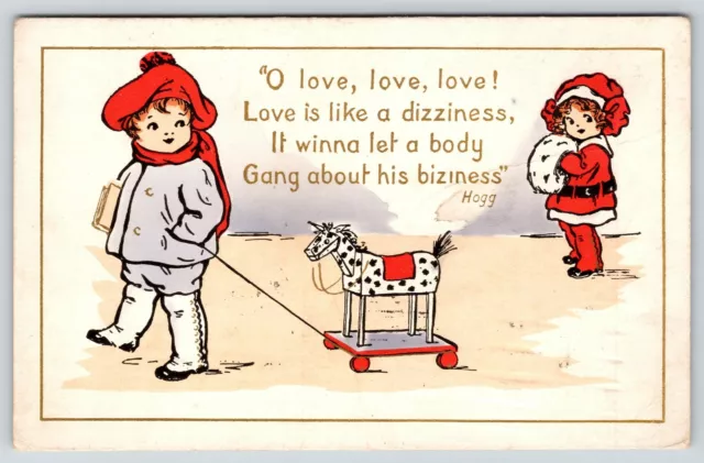 Valentine~ART DECO~Boy Pulls Appaloosa Horse Toy~Little Girl Flirts~Whitney Made
