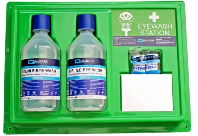 Qualicare Emergency Eye Wash Station C/W 2 Bottles, 2 Dressings