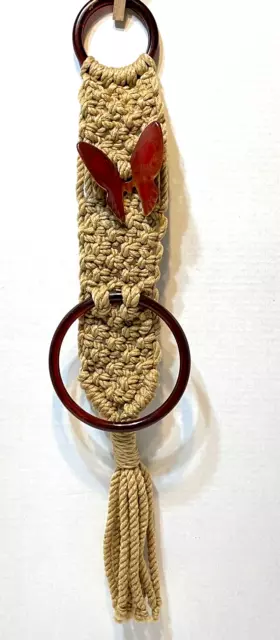 VTG 70s Retro Handmade Macrame Guest Towel Holder Butterfly Embellishment 22" L