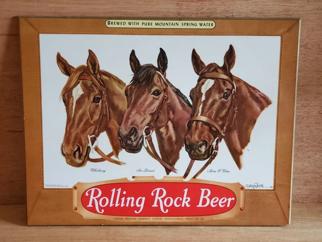 Whirlaway Sea Biscuit Man O' War Kentucky Derby Winners Rolling Rock Beer Sign
