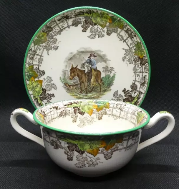 Vintage Copeland & Spode "Bryon with Green Trim" Soup Bowl & Saucer Set