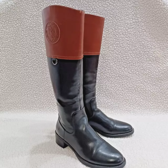 Franco Sarto Chasity Black & Brown Sz 7M Zip Up Knee High Women's Riding Boots