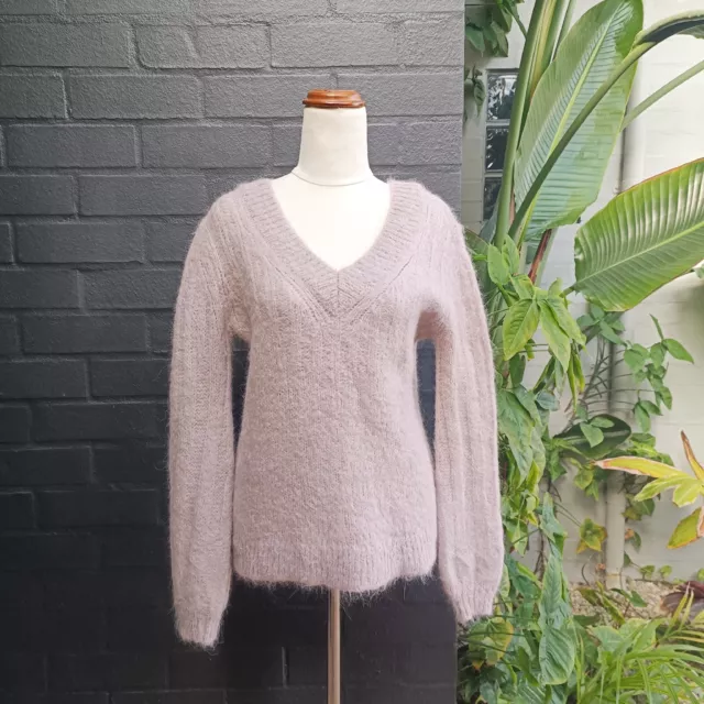 Country Road Sz XXS Dusty Pink Alpaca Wool Blend Fluffy V Neck Knit Jumper