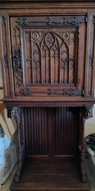 Carved French Gothic Cabinet 19th Century, Oak