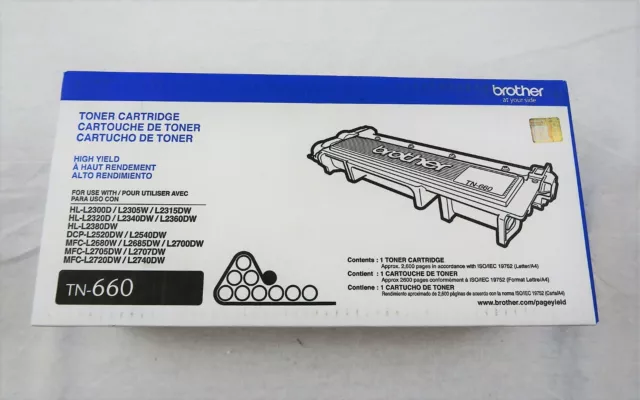 Brother TN660 Black High Yield  Toner Cartridge Genuine NO RETAIL BOX