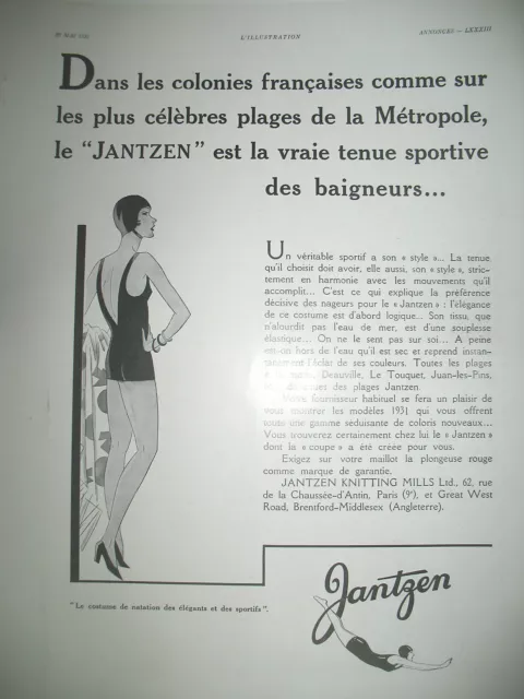 Publicite De Presse Jantzen Maillot Bain Plage Piscine Baigneur French Ad 1931