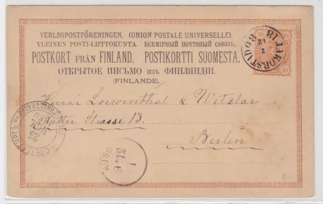 24561 alte Ganzsachen Karte Finnland 10 Penni 1880 nach Berlin