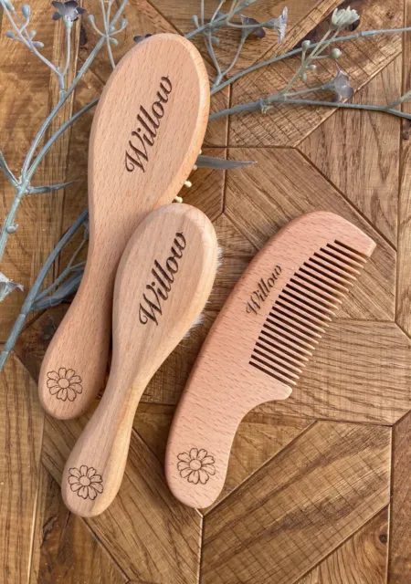 Personalised Wooden Baby Brush & comb set, Baby Accessories, Wooden Brush