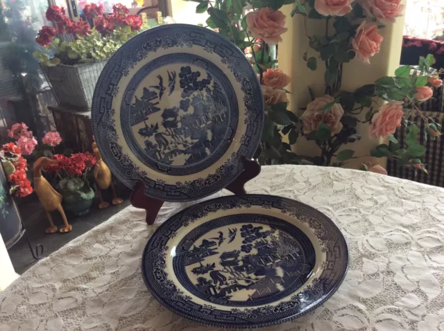 Set Of 2 Churchill Blue Willow Staffordshire England 10 1/4” Dinner Plates