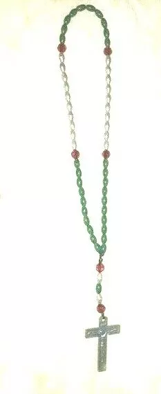 Cuentas de plata verde rosario, rojo y cepillo y crucifijo de Jesús, coleccionables con bolsa