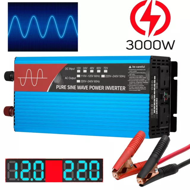 EGSCATEE 2000W Pure Sine Wave Power Inverter 12V DC to 110/120V AC  Converter for Car, Truck, Home, Vehicles,Boat, Car Charger Adapter 12V to  110V with