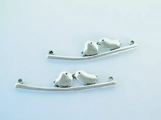 2PCS Silver Toned Birds on a Branch Connectors 41x11mm A112 Zardenia Supplies