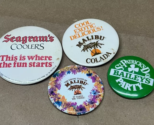 MALIBU RUM Seagram’s Bailey’s  - VINTAGE LAPEL PIN BUTTON PINBACK Lot- Liquor