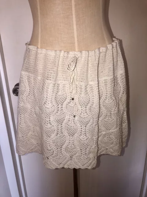 6 Shore Road. OS Lined Hand Crocheted Draw String Beach Mini Or Bustier Ivory