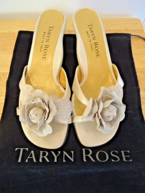 Beige Oyster Suede Taryn Rose Sera Sahara Flower Sandals Shoes-Size 37.5/US 7