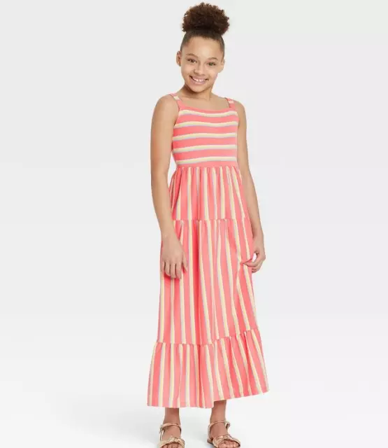 Girls' Tiered Knit Maxi Sleeveless Dress - Cat & Jack™ Coral M 7/8