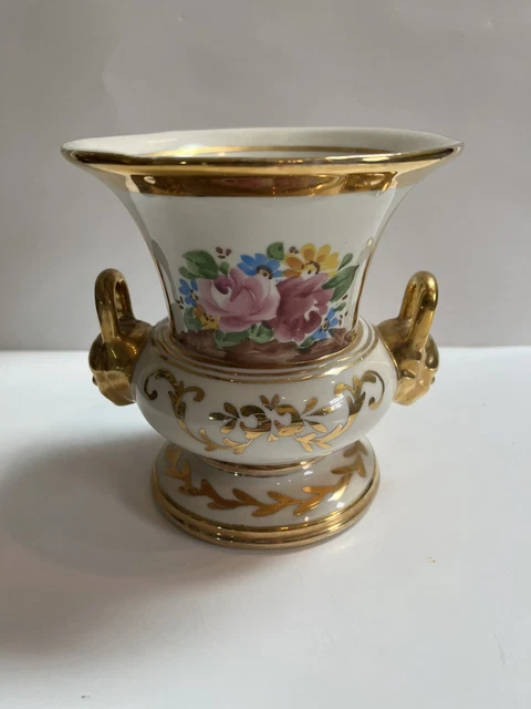 Vintage Charleton AWCO Gold Over Porcelain Vase Urn Handpainted Floral 1940